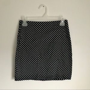 Black and White Polkadot High Waisted Midi Skirt